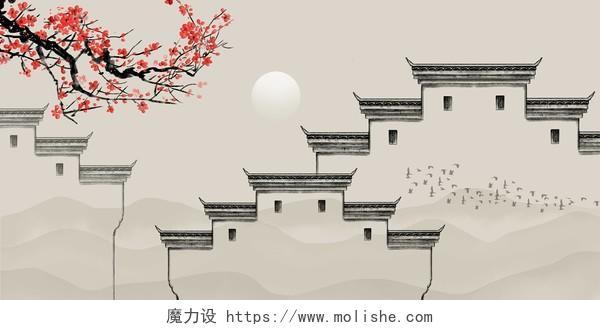 古建筑中国风古风水墨展板背景